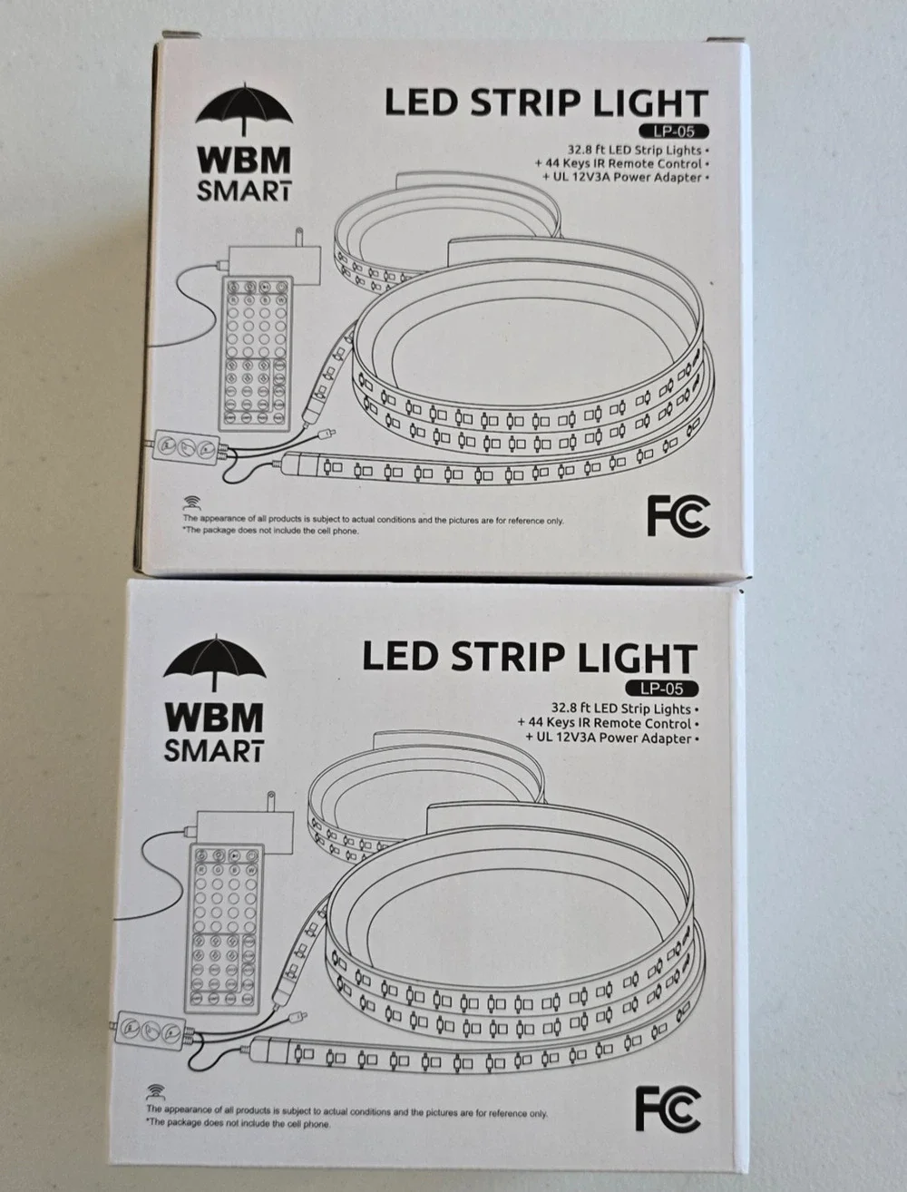 2 Boxes LED Strip Light Indoor 32.8' + Remote Control +UL 12V3A Power Adapter